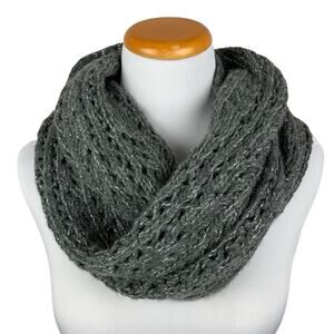 New Hollister Infinity Scarf Chunky Knit Grey Silver Wool Blend